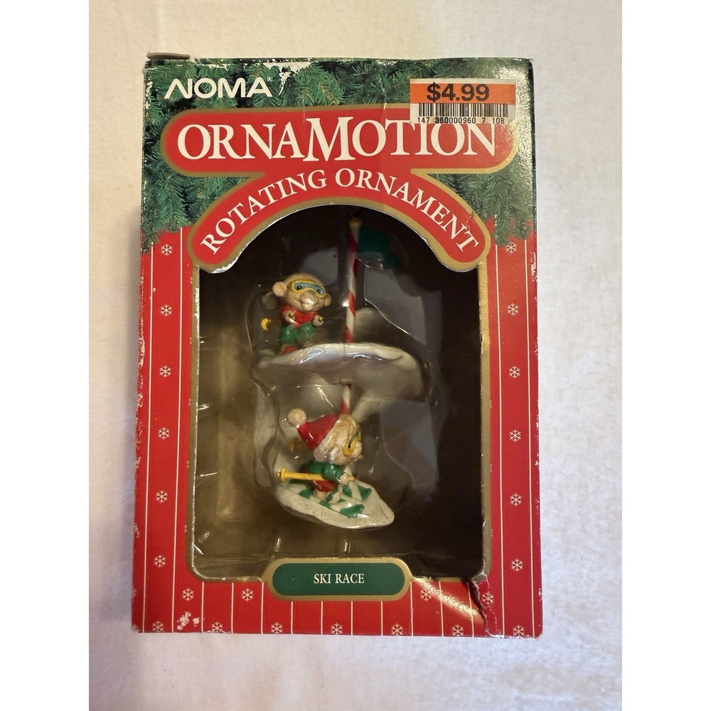 NOMA Ornamotion Rotating Christmas Ornament Ski Race Vintage